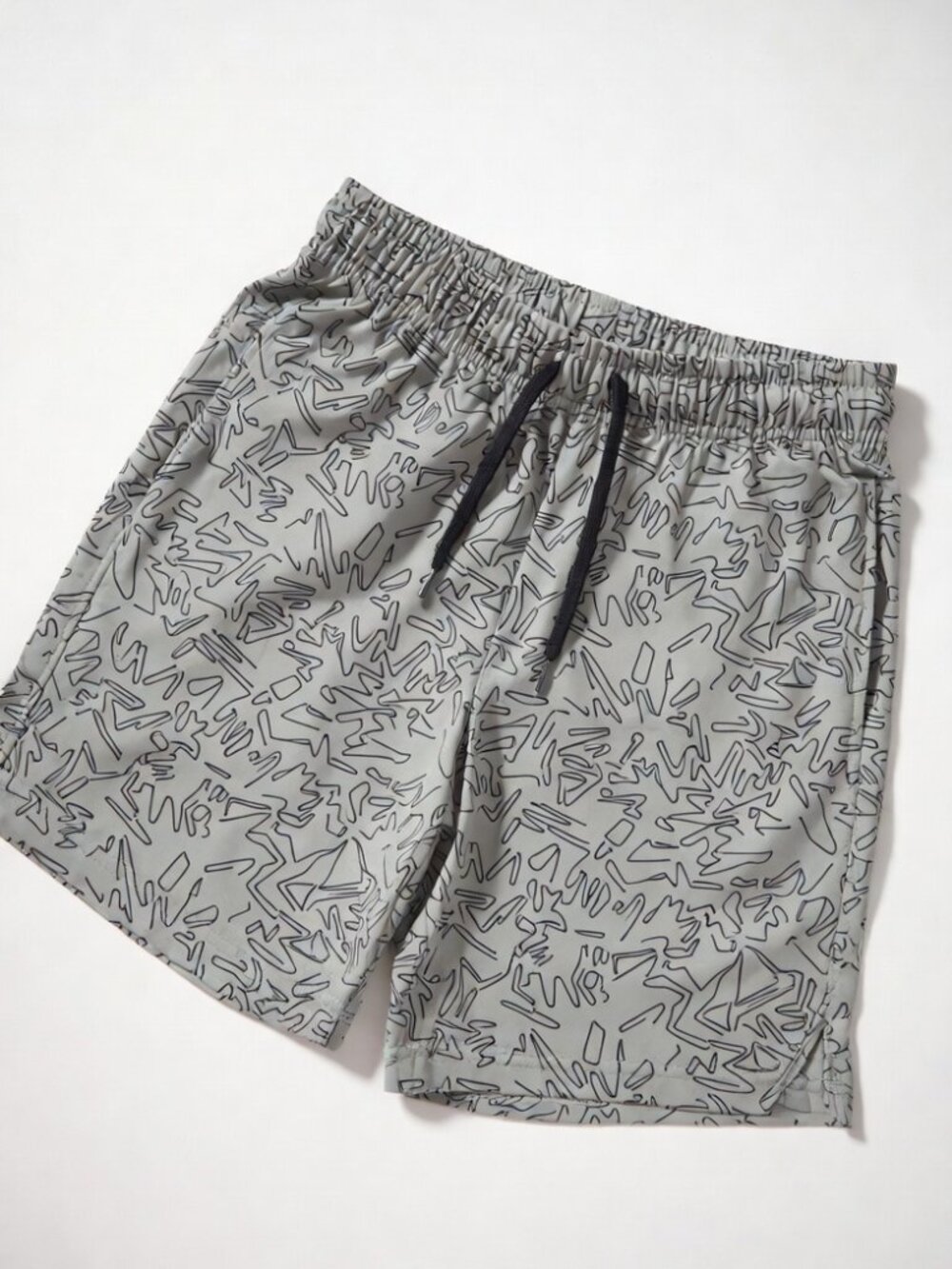 Z by Zella Boys S (7/8) Gray Abstract Pattern Athletic Shorts Drawstring 🏃‍♂️🩳